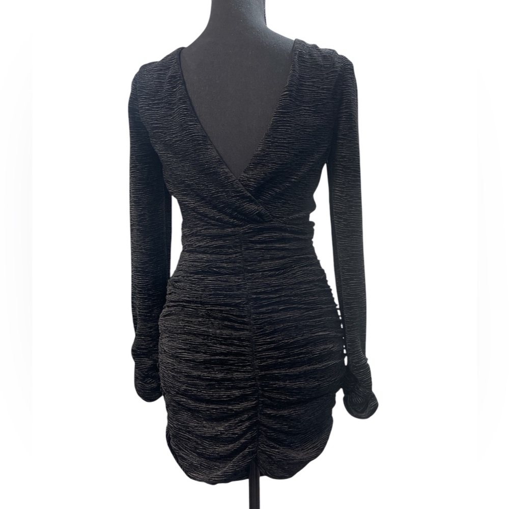 LINI Women’s BlackDevon Ruched Stretch Plisse Velvet Bodycon Dress NWT - Picture 6 of 9